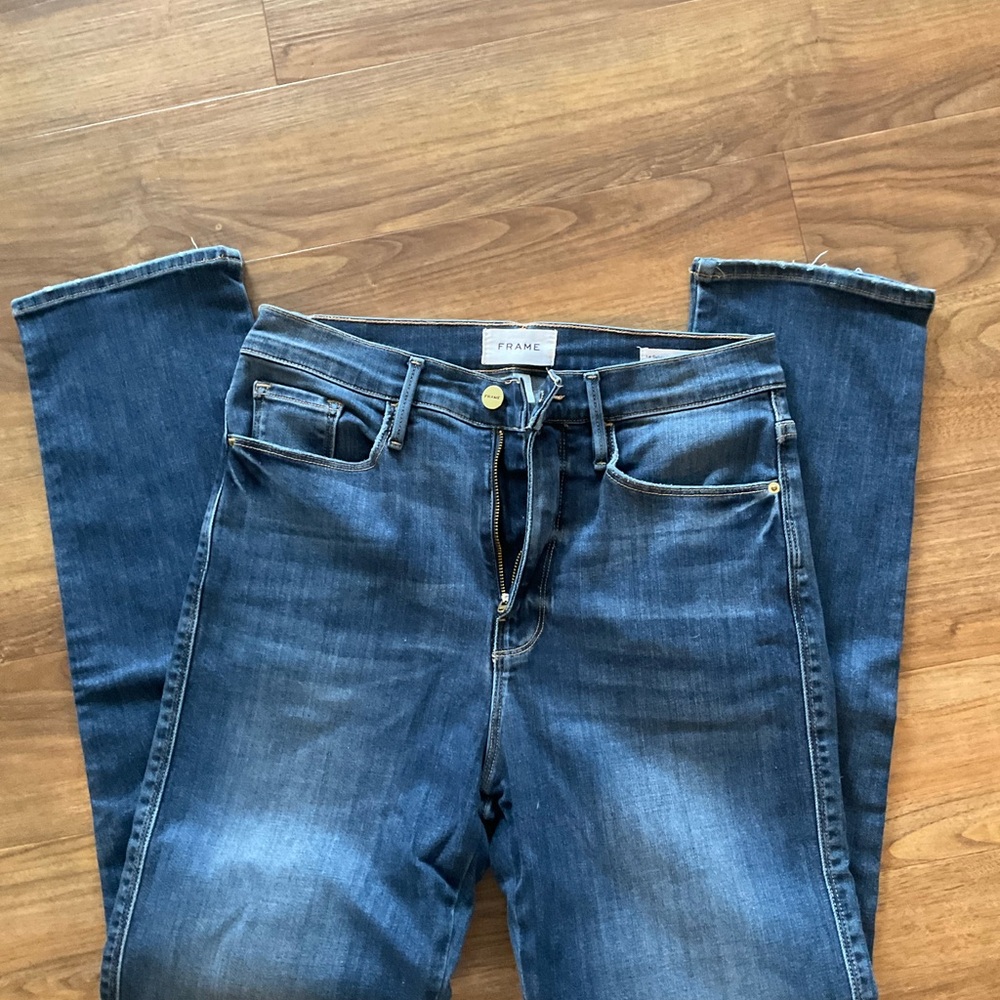 Frame Denim Straight-Leg Blue Jeans